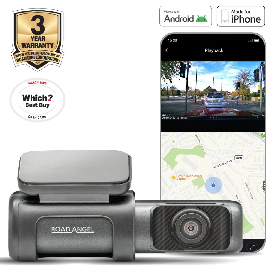 Road Angel Halo Ultra 4K Dash Cam with Parking Mode & Internal 64GB SS