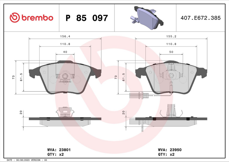 Brembo Brake Pad Set - P85097