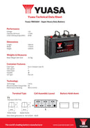 Yuasa 12V 112Ah 870A Super Heavy Duty SMF Battery - YBX3664 - 4 Year Warranty
