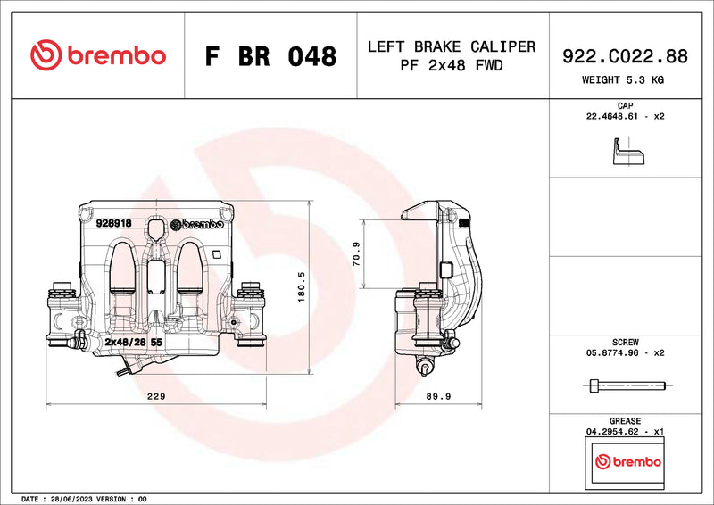 Brembo F BR 048 LCV brake calipers for commercial vehicles - FBR048