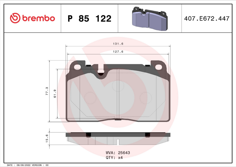 Brembo Brake Pad Set - P85122