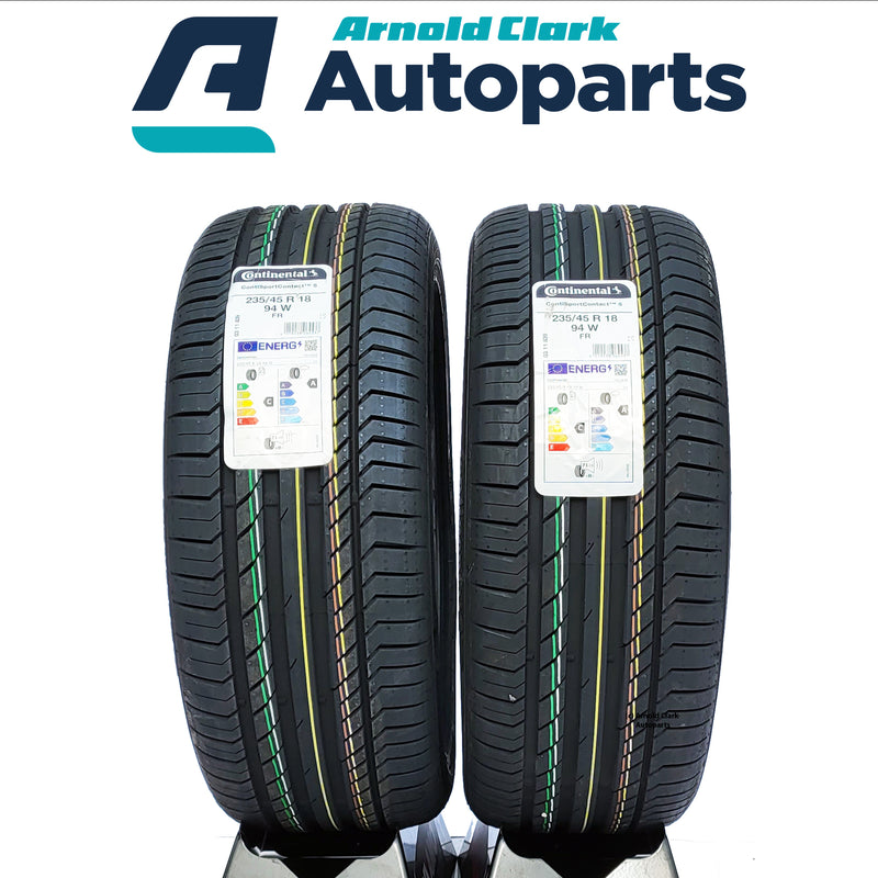 235 45 18 94W Continental Sport Contact 5 Tyres x2 Pair