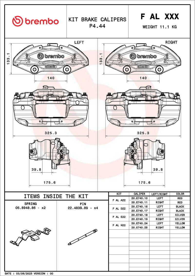 Brembo F AL H22 aluminium brake caliper kit - FALH22