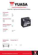 Yuasa 12V High Performance Maintenance Free VRLA Motorbike Battery - YTZ6V(WC) - 4 Year Warranty
