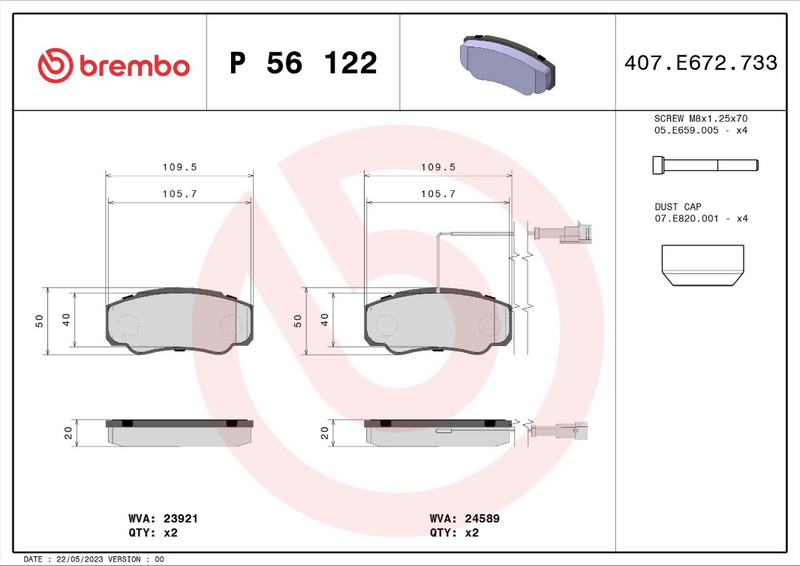 Brembo Brake Pad Set - P56122