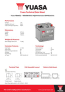 Yuasa 12V 54Ah 500A Silver High Performance SMF Battery - YBX5012 - 4 Year Warranty