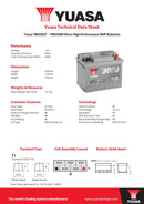 Yuasa 12V 65Ah 640A Silver High Performance SMF Battery - YBX5027 - 4 Year Warranty