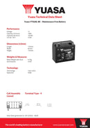 Yuasa 12V Maintenance Free VRLA Motorbike Battery - YTX20L-BS(CP) - 4 Year Warranty