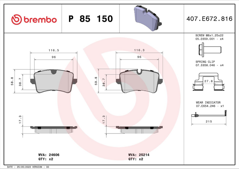 Brembo Brake Pad Set - P85150