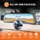 Halo Vision 3 4K – 2160p & 1080p Front & Rear Anti-Glare Mirror Dash Cam with integrated 10 inch LCD touchscreen