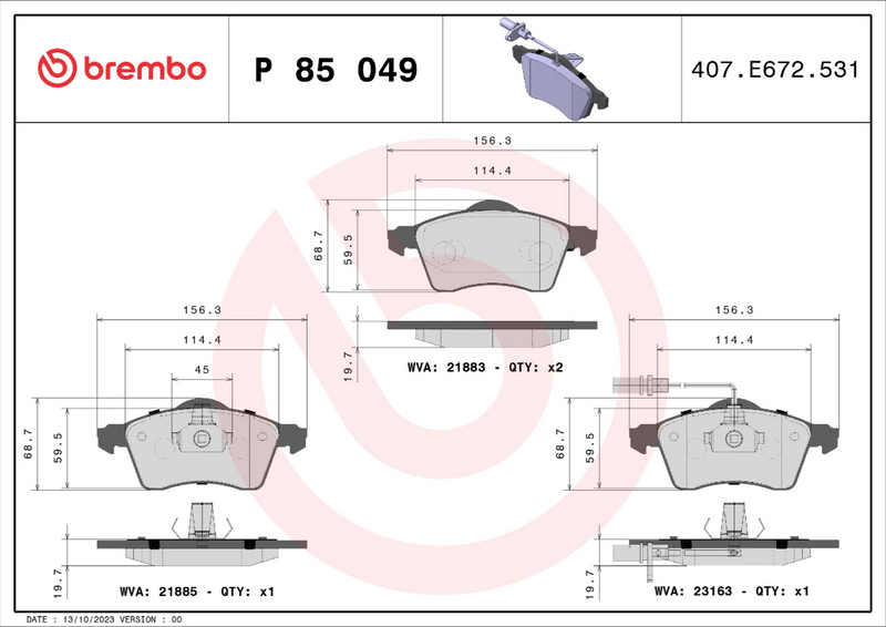 Brembo Brake Pad Set - P85049