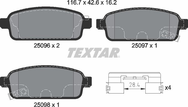Audi Chevrolet Opel Vauxhall, Brake Pad Set - Textar 2509606
