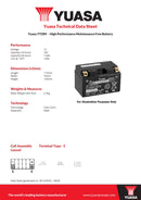 Yuasa 12V High Performance Maintenance Free VRLA Battery - YTZ8V(WC) - 4 Year Warranty