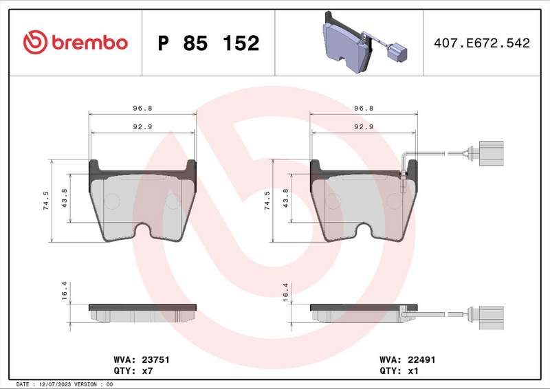 Brembo Brake Pad Set - P85152