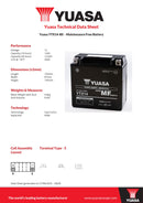 Yuasa YTX14-BS / YTX14 12V Maintenance Free Battery