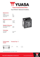 Yuasa 12V Maintenance Free VRLA Motorbike Battery - YTX7L-BS(CP) - 4 Year Warranty