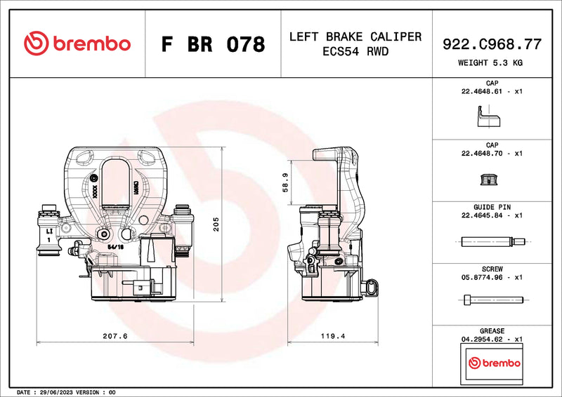 Brembo F BR 078 LCV brake calipers for commercial vehicles - FBR078