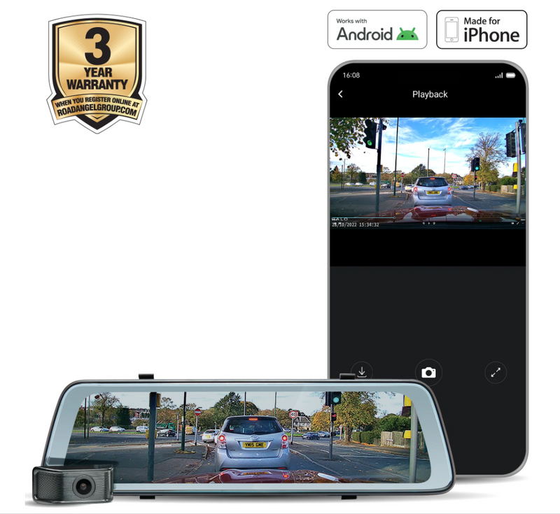 Road Angel Halo View Rear View Mirror and Dash Cam with 10" Touch Screen & Dual Parking Mode - 81400