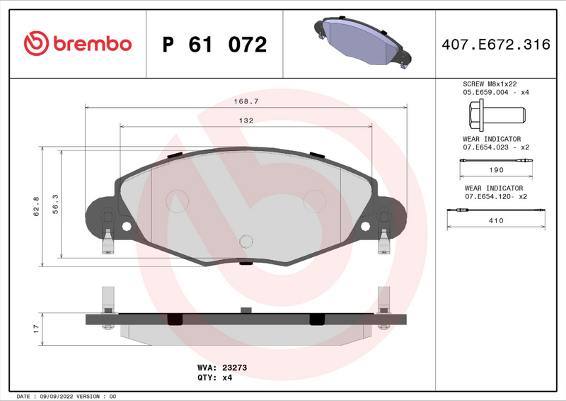 Brembo Brake Pad Set - P61072