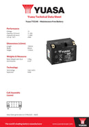 Yuasa 12V Maintenance Free VRLA Battery - TTZ14S(WC) - 4 Year Warranty