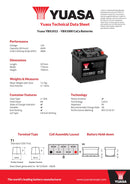 Yuasa 12V 45Ah 380A Battery - YBX1012 - 4 Year Warranty