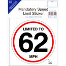 Castle Promotions Speed Limit Sticker - 62mph - V597