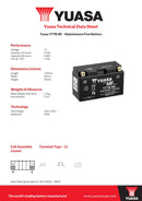 Yuasa 12V Maintenance Free VRLA Motorbike Battery - YT7B-BS(CP) - 4 Year Warranty