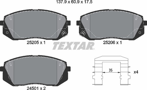 Hyundai Kia, Brake Pad Set - Textar 25205012403901