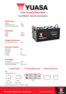 Yuasa 12V 220Ah 1150A Super Heavy Duty Battery - YBX1632 - 4 Year Warranty
