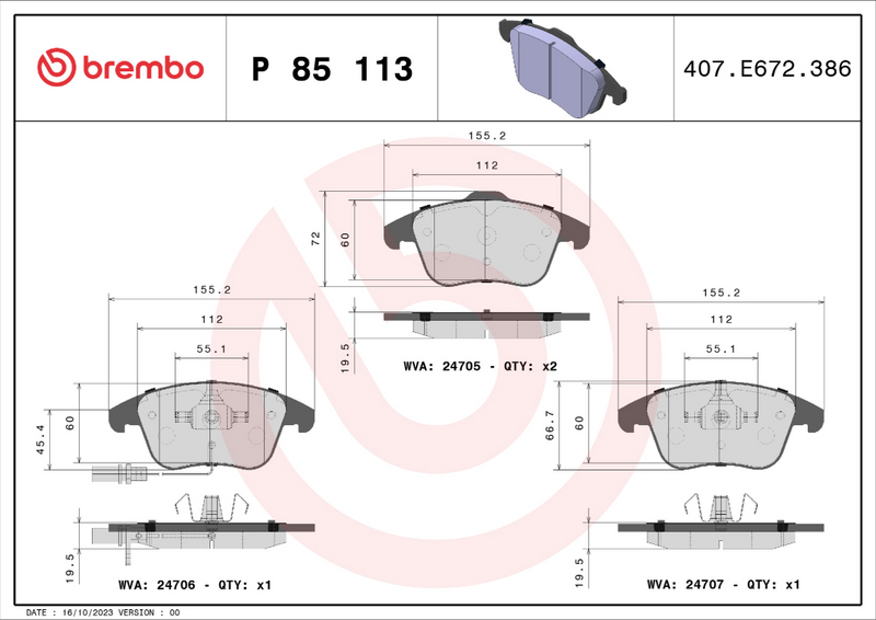 Brembo Brake Pad Set - P85113