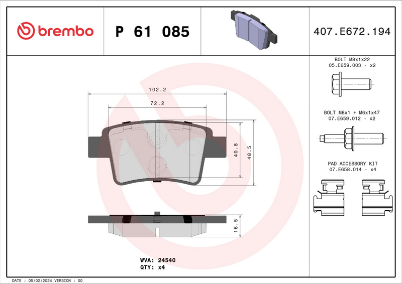 Brembo Brake Pad Set - P61085