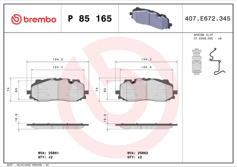 Brembo Brake Pad Set - P85165