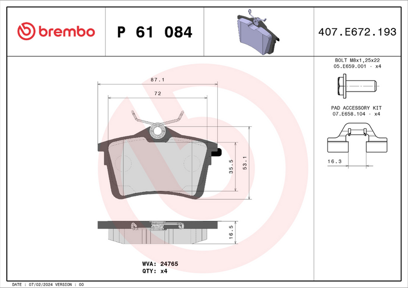 Brembo Brake Pad Set - P61084