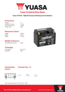 Yuasa 12V High Performance Maintenance Free VRLA Motorbike Battery - YTZ14S(WC) - 4 Year Warranty