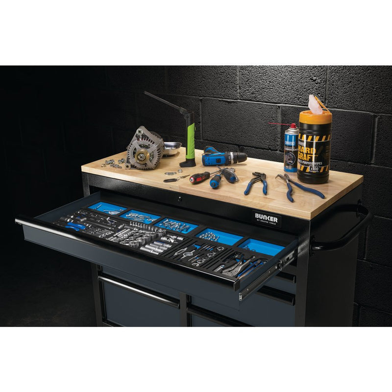 BUNKER Workbench Roller Tool Cabinet, 7 Drawer, 41", Blue