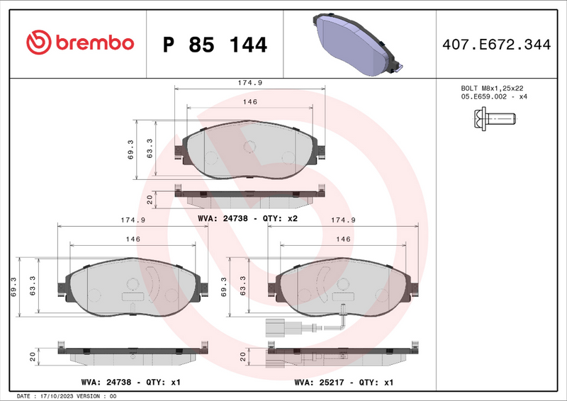 Brembo Brake Pad Set - P85144