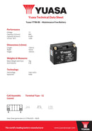 Yuasa 12V Maintenance Free VRLA Battery - YT9B(WC) - 4 Year Warranty