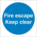Fire Escape Keep Clear Sign - Self Adhesive Vinyl - 100mm x 100mm - SS007SA