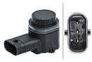 HELLA 6PX 358 141-481 Sensor, parking distance control - angled - 3-pin connector - Plugged