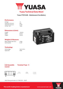 Yuasa YTX7A-BS / YTX7A 12V Maintenance Free Battery