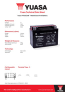Yuasa 12V Maintenance Free Battery - YTX15L-BS(CP) - 4 Year Warranty