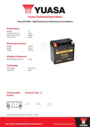 GYZ16H (WC) 12V Yuasa High Performance MF VRLA Motorcycle Battery