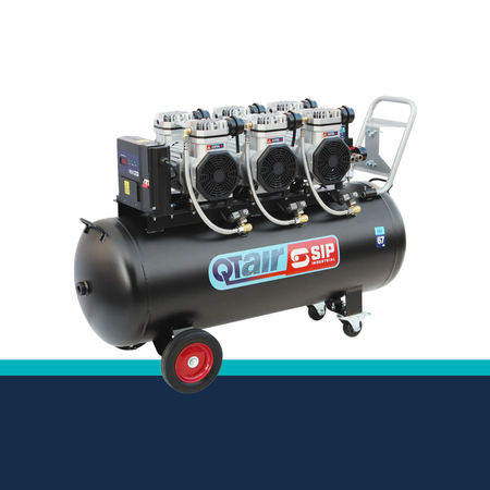 Air compressor with 'QTair SIP' branding on a white background