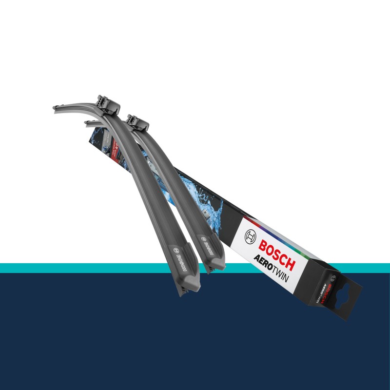 Bosch Aerotwin wiper blades on a white and blue background