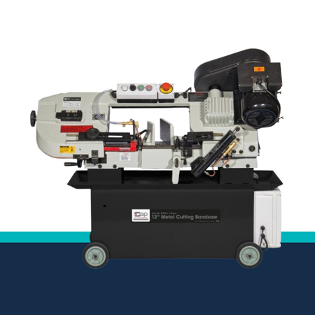 Metal cutting band saw on a white background