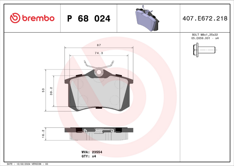 Brembo Brake Pad Set - P68024