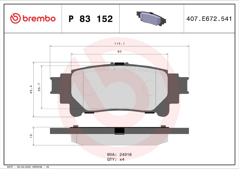 Brembo Brake Pad Set - P83152