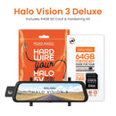 Road Angel Halo Vision 3 4K – 2160p & 1080p Front & Rear Anti-Glare Mirror Dash Cam with integrated 10 inch LCD touchscreen with 64GB SD Card & Hardwiring Kit Bundle