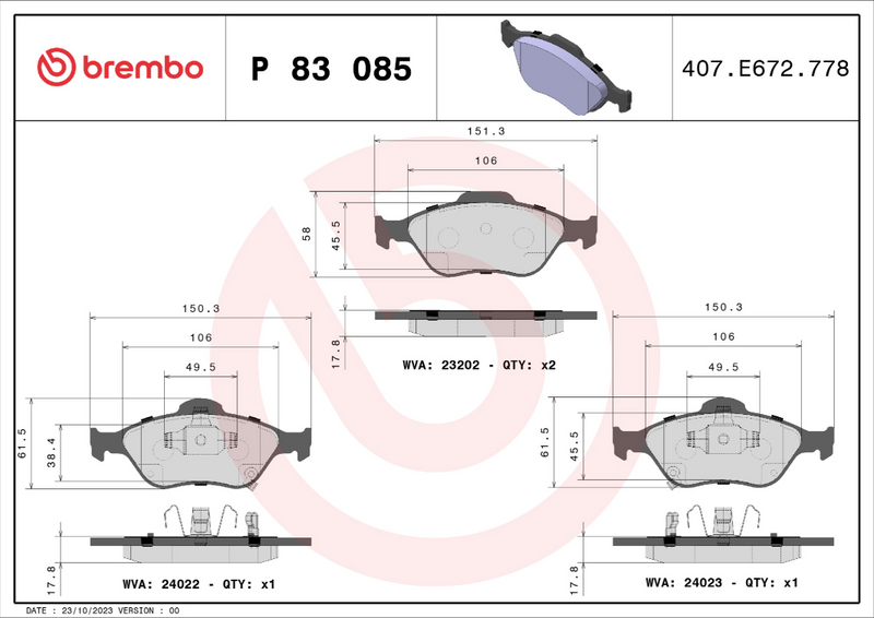 Brembo Brake Pad Set - P83085