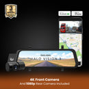 Road Angel Halo Vision 3 4K – 2160p & 1080p Front & Rear Anti-Glare Mirror Dash Cam with integrated 10 inch LCD touchscreen with 64GB SD Card & Hardwiring Kit Bundle